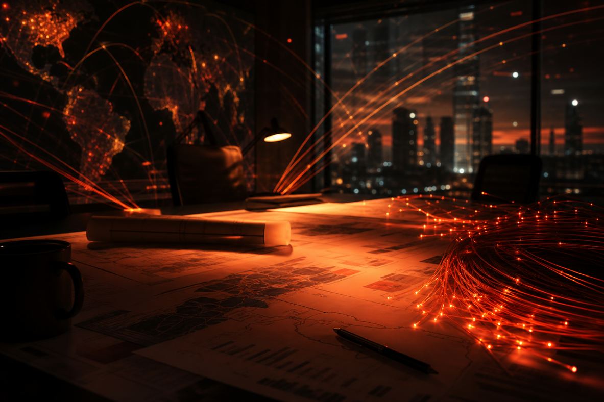 NEXORIA — dark tender war-room with orange data glow