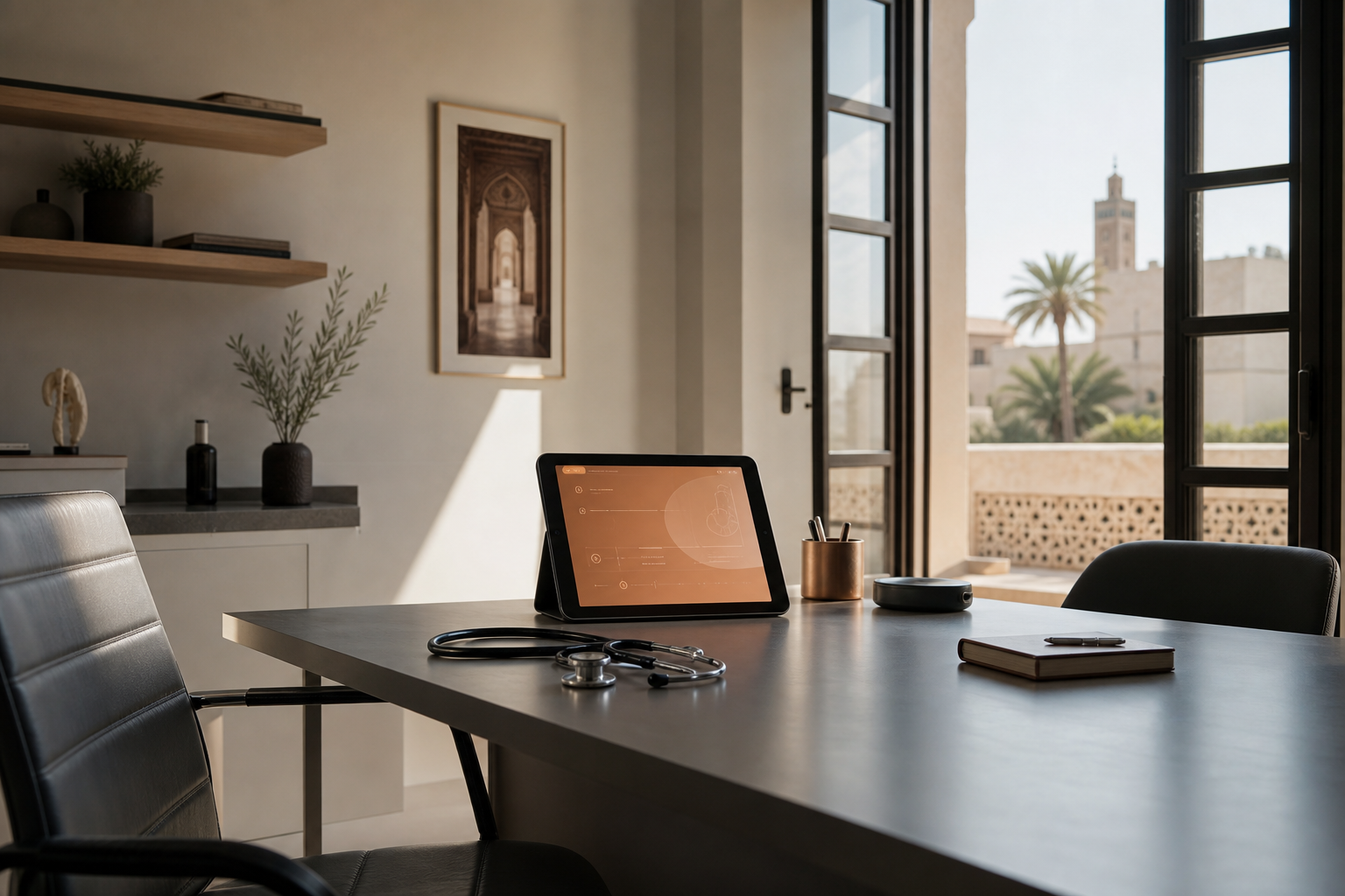 TIBAYA — calm clinic desk for telemedicine
